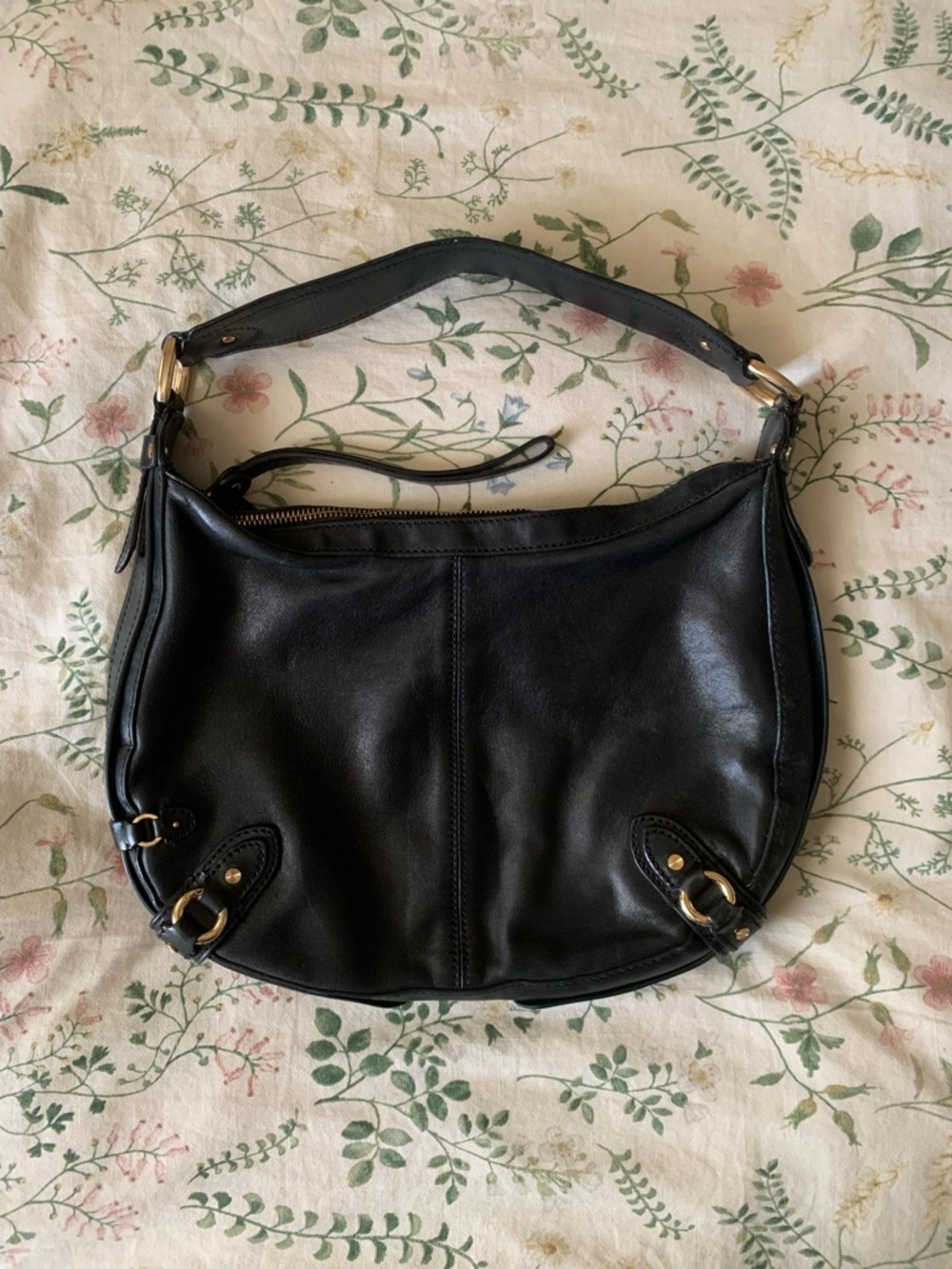 Cole Haan Black Leather Shoulder Hobo with Gold Hardware